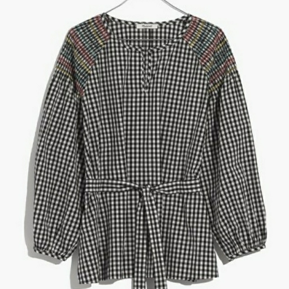 Maxwell smocked gingham top.